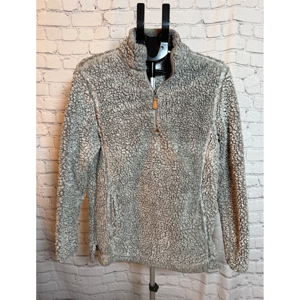Heathmoor Womens Grey Sherpa Fleece Quarter Zip Pullover Sweater Size M